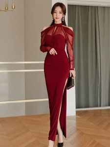 Casual klänningar mode lady elegant aftonklänning kvinnor kläder chic sexig off-shoulder mager long maxi party prom vestidos fiesta mujer