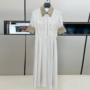 Women's Dresses European fashion brand white dot printed laple neck short sleeved midi dress