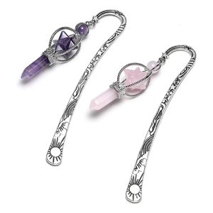 Segnali d'argento in metallo d'argento vintage per donne ametyst rose quarzo punti cristalli di cristallo Merkaba Star a pendente Bookmarks for Girl 240417