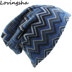 Beanie/Skull Caps LOVINGSHA Autumn Winter Feminino Geometric Design Dual-use Women Hats Skullies Beanies For Ladies Thin Girl Fashion Scarf HT065 d240429