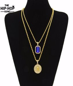 Micro Ruby Red Jesus Face Pendant Chain Necklace Set for Men High Quality Zinc Alloy Iced Out Hip Hop Jewelry New Arrival29191557108