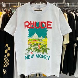 Mens Tshirts Rhude Tshirt Castle Coconut Tree Windowsill Scenic Casual Loose Breathable Short Sleeve T Shirt Men Women Couples Top Tee Du 266