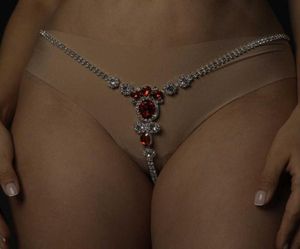 Stonefans Rhinestone Crystal Thong Woman Bikinis trosor bling smycken Sexig midjepärlor Belly Silver Underwear Body Chain Gift P085229105