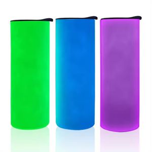 20oz Sublimation Luminous Straight Tumbler With Spill Proof Lid & Straws Glow In The Dark Sippy Cups Stainless Steel Insulated Party Travel Skinny Tumblers