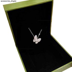 necklace Designer Jewelry Two butterfly Pendant Necklaces for women rose gold Luxury diamond Red Bule White Shell stainless steel platinum Wedding gift wholesale