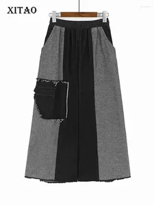 Calças femininas Xitao Pocket Pocket Pocket Pocket Polícia larga de tendência de tendência vento de rua Mulheres outono Moda casual HQQ1854