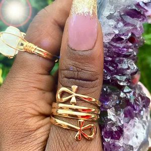 Band Rings Egyptian Double Ring Ankh Cross Womens Jewelry Stainless Steel African Finger Wedding Party Gift Q240429