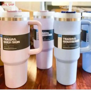 DHL Ready To Ship 40Oz Mugs Tumbler With Handle Insulated Tumblers Lids Straw Stainless Steel Coffee Termos Cup Popular Gg1016 0430