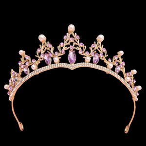 Tiaras Koreli Sevimli Tatlı Gelin Taç Mor Kristal Tiara Kadın Kızlar Prenses Parti Elbisesi Tiara Elegant Queen Gelin Kıyısı