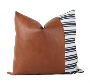 CushionDecorative Pillow Faux Leather and Cotton Decorative Throw täcker modern heminredning Accent Square Bedroom vardagsrum CU8244771