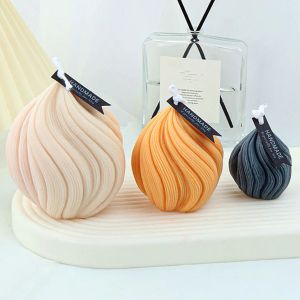Candles 3D Onion Shape Geometry Candles Silicone Molds Carved Wavy Candle Irregular Stripes DIY Spiral Twist Soap Moulds Home Art Decor