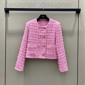 Women's Jackets designer brand new coarse tweed three-dimensional small fragrant style luxurious peach pink plaid short jacket temperament top for women PTEU
