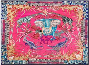 Scarves 130130cm Women Twill 100 Silk Square Scarf Giraffe Elephant Print Designer Luxury High Quality Lady Shawl Hijab16966488