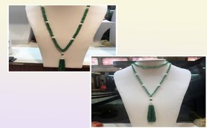 Hand knuten lång naturlig grön jade vit sötvatten pärla mikroinlägg zirkonlås tofs halsband mode smycken9706923