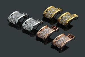 New Arrival Fashion Women Lady Titanium Steel Full Diamond Gear B Letter Engagement 18K Plated Gold Earrings 3 Color7058978