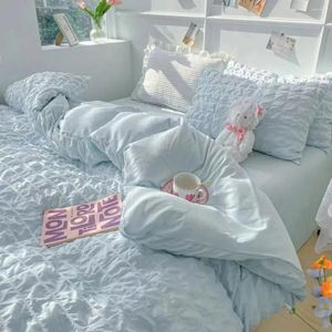 Bedding Sets Princess Conjunto de estilo francês Lavagem de algodão Seersucker Summer Summer Soft 2024 Bed Sheet Consterper