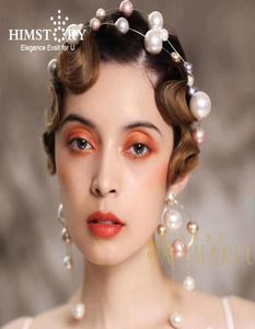 Himstory Hivy European Pearls Brides Headband con orecchini Accessorio per i peli per matrimoni Accessorio per la festa della festa del ballo 7942505