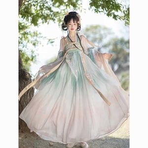 Vestidos de roupas étnicas para mulheres hanfu feminina tang de peito elementos han bordados pesados bordados primavera e verão diariamente