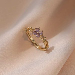 Ringas de banda Rings French Violet French Anel Aberto com Micro Incluste Aço inoxidável Luxo Luxo Simples Casamento Q240429