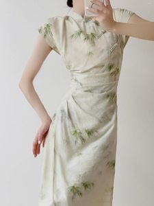 Ethnische Kleidung Frauen verbessert Cheongsam 2024 Kurzarm Vintage Elegante Taille Falten Sie langen Kleider chinesischer Stil Hochzeitsmode