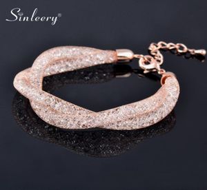 SINLEERY Luxury 2 Layer Cross Mesh Bracelet With Sparkling Crystal Inside Women Girl Fashion Jewelry 2 Color SL068 SSH9413941