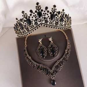 Tiaras Baroque 3pcs/Set Bridal Wedding Crown Princess Queen Water Drop Ab Crystal Tiaras Naszyjnik Nowe zestawy biżuterii