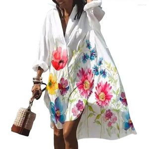 Lässige Kleider Frauen Resort Style Kleid Lose Fit Blattdruck Urlaub Strand Cover-up für Langarm Shirt Type