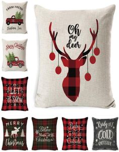 Travesseiro de Natal Capas de linho xadrez capas de travesseiro quadrado sofá de travesseiro decorativo Pillow Cushion Tampa de almofada de natal de natal De9506886