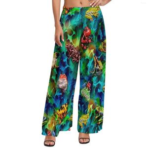 Pantaloni da donna arte colorata arte alta rane carine di tendenza delle gamba vevona casual gamba di grandi dimensioni pantaloni dritti dritti