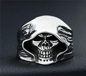 Mode Men Skeleton Guy Punk Style Retro Grim Reaper Skull Rings High Quality 316L Biker Leverans Drop Size 6157007133