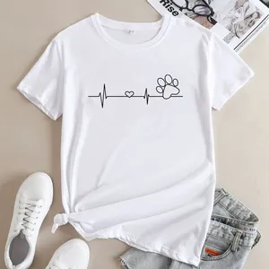 Damen T-Shirts Hearbeat T-Shirt süße Hund Mom Geschenk T-Shirt Funny Women Haustier Liebhaber Grafisches T-Shirt Top Drop Drop Drop