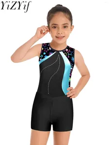 Scene Wear Children Sleeveless Ballet Dance Outfits Kids Gymnastics Leotards Jumpsuit med shorts Dancewear Set för Girls Yoga Unitard