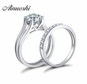Ainoushi 925 Sterling Silver 4 Prongs Engagement Bridal Ring Sets Sona Round Cut Reading Anniversary Silver Bridal Ring Sets Y20017120761