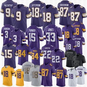 J.J.McCarthy Justin Jefferson T.J.Jerseys de futebol de Hockenson Addison Aaron Jones Turner Lewis Cine Randy Moss Danielle Hunter Harrison Smith Mattison