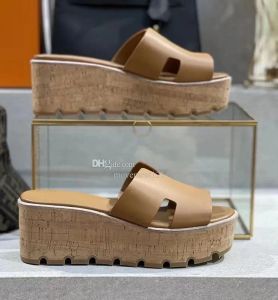 Letnie kliny sandałowe Flats Wedge Slipper Eze 30 mm Sandały wysokie obcasy Flip Flip Buty platforma gumowa skórzana skórzana skóra