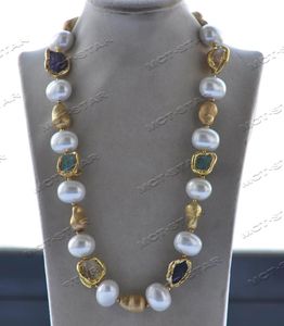 Z12456 22 White Egg Shell Pearl Baroque Citrine Amethyst Aquamarine Halsband 240428