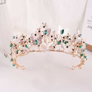 Tiaras Korean süße süße Kristallperlenkrone für Frauen Mädchen Haarzubehör Elegante Braut Schmetterling Tiaras Diadem Stirnbänder