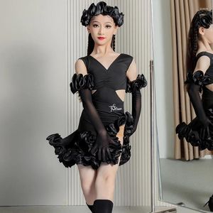 Сцена Wear Fashion National Standard Latin Dance Professional Dresses Девушки черные соревновательные платья детские танцы SL10143