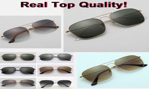 Toppkvalitet REAL UV400 GLASS LINSS SUNGLASS Fashion Square Metal Gafas For Man Woman Classic Shades Sun Glasses 58mm med alla ACC9470840