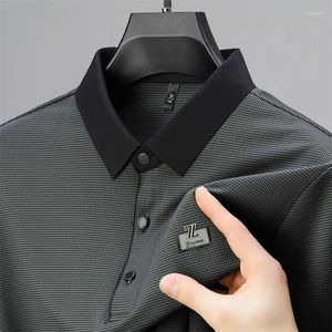 Erkek Polos 2024 Yaz İnce Buz İpek Polo Gömlek Erkekler Kısa Kollu Slim Casual Business Turn Tutt Tasar T-Shirt Sosyal Parti Üstleri Sokak Giyim