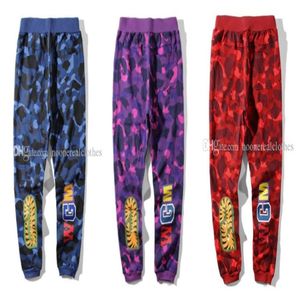 Mens Sportswear Pants Jogger Tracksuit Causel Cotton Terry Tyg Black Hip Hop Men Shark Mouth A P Ehead Camouflage Trousers 2733