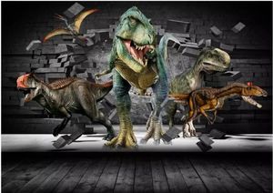 Papel de parede 3d personalizado mural dinosauro quebrando parede de parede tv background parede decoração de casa sala de estar papel de parede para paredes 3 d1672413