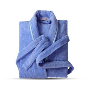 Terry Robe Pure Cotton Bathrobe Lovers Blue Robes Men Bathrobe Kvinnor Solid Handduk Lång Robe Sleepwear Plus Size XXL 201111 262U