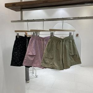 Kvinnors shorts avslappnad polka-dot breda ben byxor elastiska drag sträng snörning för kvinnor 2024 koreansk stil last sommar droppe