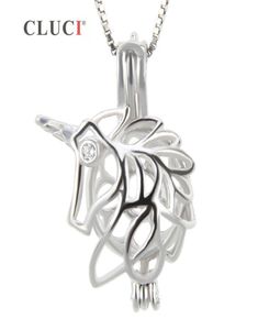 Cluci Fashion 925 Sterling Silver Unicorn Cage Pendant Pearls Necklace Jewelry 3PCS S181016071430261を作る女性用