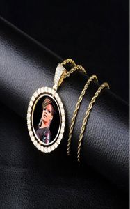 Skräddarsydda PO -medaljonger hänge halsband fördubblar rotation med repkedja guld silver rosegold färg kubik zircon5363395