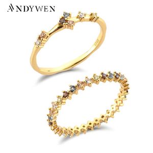 Кольца группы Andywen 925 Sterllsilver Gold Five Gold Rufll CZ Womens Bird Rwomen Свадебные ювелирные украшения панк круглый ювелирные изделия J240429