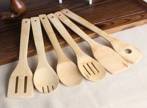 Bamboo Spoon Spatule 6 Style Przenośne drewniane przybory kuchenne gotowanie Turnerów Szurzanki do mieszania łopaty T2I58031207016