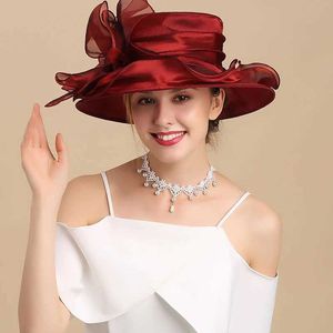 Szerokie brzeg kapelusze wiadra czapki panie fascynatory Millineary Hat Church szerokie grzbiet kusiki Kentucky Dey Fedora Lets Summer Beach Sun C 55-58cm J240429