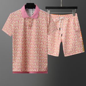 Impressão geométrica Camisa de manga curta de shorts soltos trajes de traje de traje para homens de verão Hawaii Roupas de duas peças de duas peças de calça de blusa conjunto A27